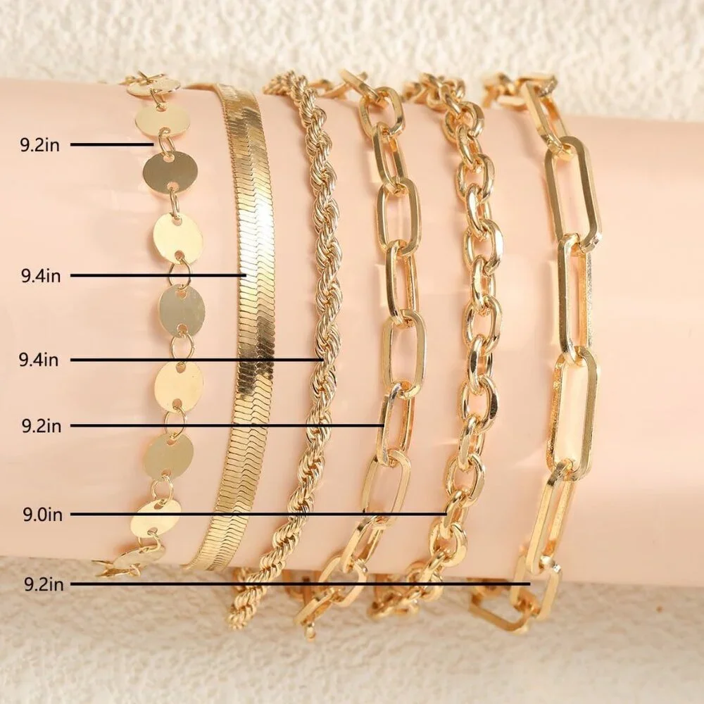 14K Gold Plated Bracelets for Women Dainty Stackable Chain Bracelet Set Gift - Picture 6 of 6